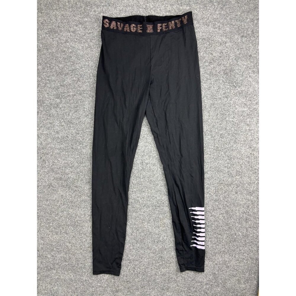 Savage X‎ Fenty Leggings Womens Medium Black Mid Rise Logo Waistband Ankle Yoga